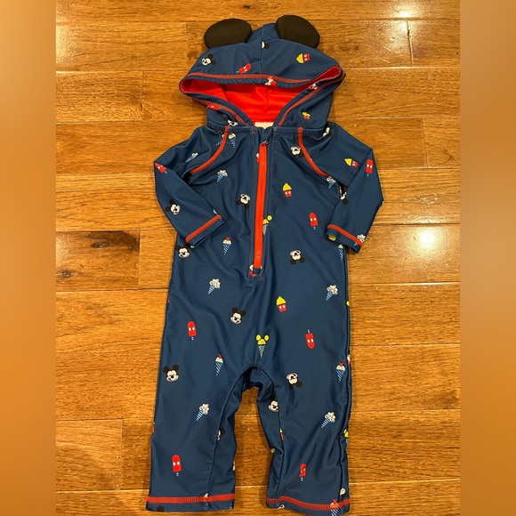 Disney Swim Mickey Mouse Disney Baby One Piece Swim Suit With Hood
